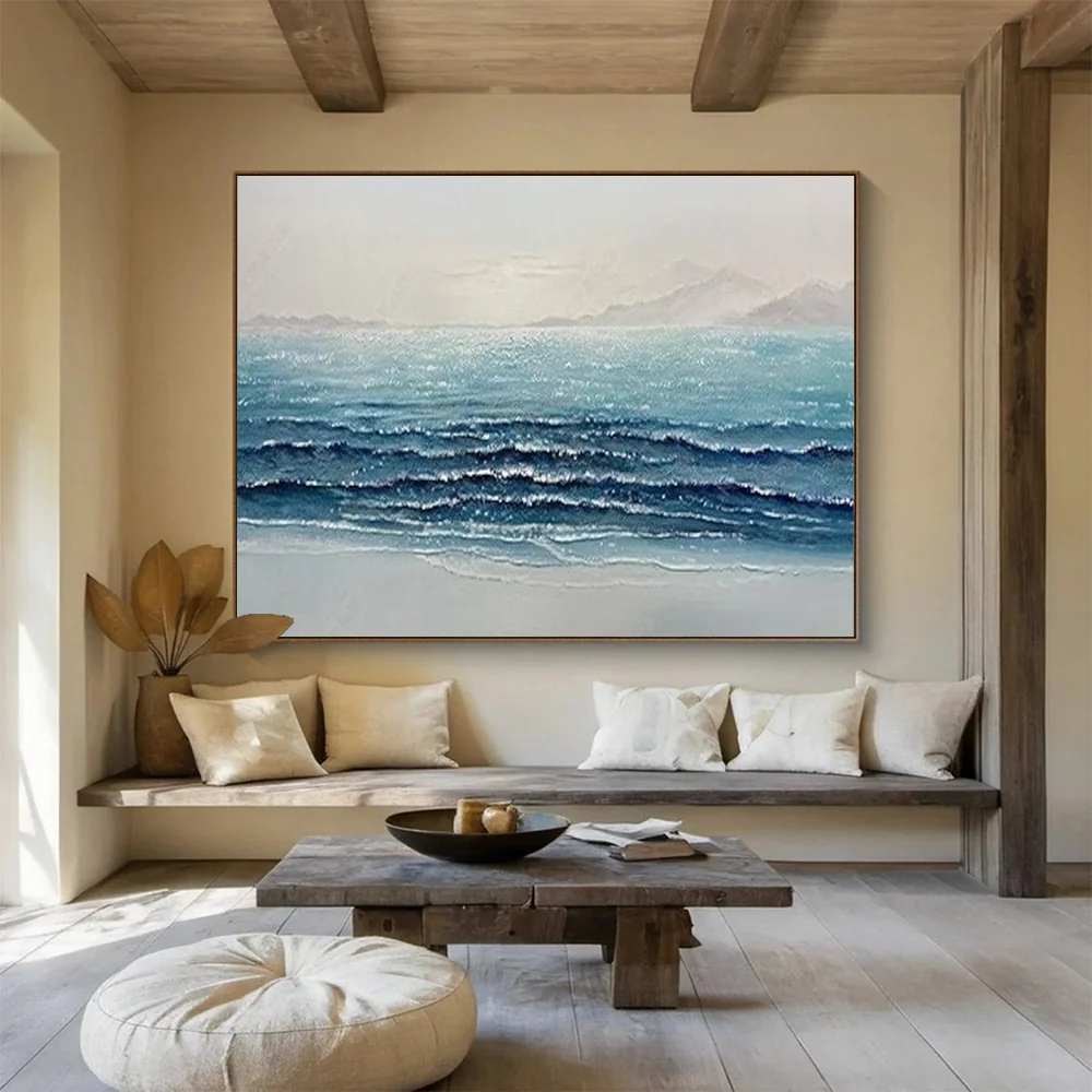 Waves Hand-painted Ocean Sparkling Acrylic Abstract Artwork B3IPP